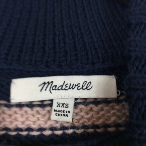 Madewell Blue Striped Wool Sweater XXS Metcalf Mockneck Balloon Sleeve Chunky - Picture 5 of 12